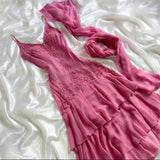 Pink gorgeous exquisite elegant beaded long chiffon ruffled ball gown, evening dress, party dress HZ1023