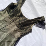 Gold Vintage Fashion Square Neck High Waist Exquisite Floral Beaded Long Short Sleeve Tulle Satin Fairy Regency Ball Gown Prom Dress Evening Dress Birthday Party Dress HZ1023