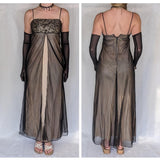 Black gold vintage fashion exquisite embroidery floral beaded long tulle satin ball gown birthday party dress evening dress prom dress HZ1023