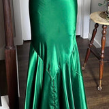 Green Shiny Vintage Fashion Sexy V-neck Rhinestone Bodycon Long Satin Backless Formal Prom Dress Evening Dress Party Dress HZ1023