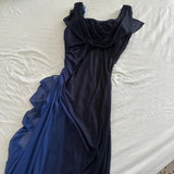 Dark Blue Ombre Stunning Sparkling Retro Fashion Stunning Elegant Delicate Rhinestone Long Chiffon Ball Gown Evening Gown Birthday Party Dress Prom Gown Graduation Gown HZ1023