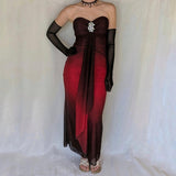 Black Red Fashion Gradient Retro Exquisite Rhinestone Elegant Shiny Long Chiffon Ball Dress Evening Dress Birthday Party Dress Prom Dress HZ1023