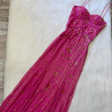 Stunning Rare Hot Pink Vintage Fashion Elegant Delicate Floral Sequin Long Chiffon Sequin Ball Gown Evening Dress Birthday Party Dress Fairy Dress Homecoming Dress Wedding Guest Dress Prom Dress HZ1023