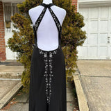 Black Vintage Fashion Stunning Elegant Exquisite Open Back Beaded Long Satin Formal Gothic Ball Gown Evening Gown Birthday Party Gown Prom Gown Graduation Gown HZ1023