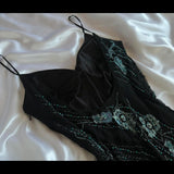 Black gorgeous fashion elegant exquisite green floral beading spaghetti straps long chiffon ball gown evening dress party dress prom dress HZ1023