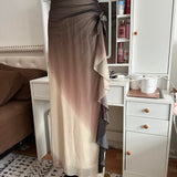 Brown and cream fashionable gradient beautiful unique glitter maxi dress vintage elegant long chiffon tulle ball gown evening dress party dress prom dress HZ1023