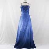 Blue Vintage Fashion Ombre Floral Beaded prom dress Satin Evening Dress Pleated Corset A-Line Silhouette Backless Corset Party Dress HZ1023