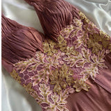 Purple Bronze Shiny Elegant Vintage Flower Applique Long Chiffon Fairy Evening Gown Party Dress prom dress HZ1023