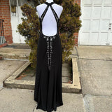 Black Vintage Fashion Stunning Elegant Exquisite Open Back Beaded Long Satin Formal Gothic Ball Gown Evening Gown Birthday Party Gown Prom Gown Graduation Gown HZ1023