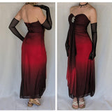 Black Red Fashion Gradient Retro Exquisite Rhinestone Elegant Shiny Long Chiffon Ball Dress Evening Dress Birthday Party Dress Prom Dress HZ1023