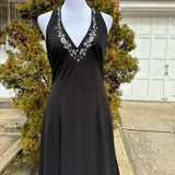 Black Vintage Fashion Stunning Elegant Exquisite Open Back Beaded Long Satin Formal Gothic Ball Gown Evening Gown Birthday Party Gown Prom Gown Graduation Gown HZ1023