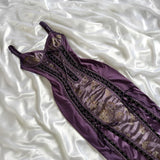 ???Purple Vintage Elegant Exquisite Lace Floral Embroidery Corset Long Satin Prom Dress Evening Dress Party Dress Graduation Dress HZ1023