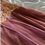 Purple Bronze Shiny Elegant Vintage Flower Applique Long Chiffon Fairy Evening Gown Party Dress prom dress HZ1023
