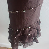 Brown Fashion Elegant Pink Delicate Floral Beading Spaghetti Straps Long Elegant Chiffon Ruffles prom dress Evening Dress Party Dress HZ1023