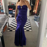 Dark Purple Vintage Fashion Shiny Rhinestone Elegant Long Satin Ball Gown Evening Dress Birthday Party Dress Prom Dress HZ1023