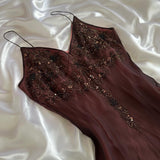 Red brown gorgeous beautiful elegant exquisite floral beading spaghetti straps long chiffon tulle ball gown evening gown party dress prom dress HZ1023