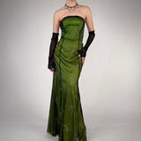 Green Fashion Retro Elegant Exquisite Floral Corset Long Chiffon Tulle Ball Gown Evening Dress Party Dress Prom Dress HZ1023