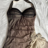 Brown and cream fashion gradient beautiful unique glitter maxi dress suspender vintage elegant long chiffon tulle ball gown evening dress party dress prom dress HZ1023