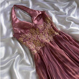 Purple Bronze Shiny Elegant Vintage Flower Applique Long Chiffon Fairy Evening Gown Party Dress prom dress HZ1023