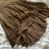 ??Brown Stunning Retro Unique Fashion Beautiful Elegant Exquisite Floral Long Ruffle Neckline Low Back Design Chiffon Ball Gown Evening Gown Birthday Party Gown Prom Gown HZ1023