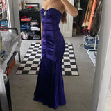 Dark Purple Vintage Fashion Shiny Rhinestone Elegant Long Satin Ball Gown Evening Dress Birthday Party Dress Prom Dress HZ1023