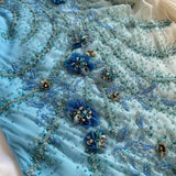 Blue gorgeous beautiful stylish unique elegant exquisite floral beading long chiffon ball gown evening dress party dress HZ1023