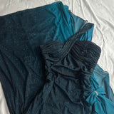 Turquoise Gradient Retro Fashion Sparkling Stunning Flowing One Shoulder Elegant Exquisite Rhinestone Long Chiffon Ball Gown Evening Gown Birthday Party Gown Prom Gown Graduation Gown HZ1023