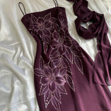 ??? Deep Plum Purple Beautiful Beautiful Vintage Gorgeous Fashion Elegant Delicate Floral Beaded Long beaded Chiffon Flowing Ball Gown Evening Gown Birthday Wedding Guest Party Dress Prom Gown Mother of the Bride Gown HZ1023