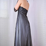 Black and gray retro fashion gradient color beaded floral halter neck gothic elegant long Tulle prom dress evening dress party dress HZ1023