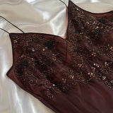 Red brown gorgeous beautiful elegant exquisite floral beading spaghetti straps long chiffon tulle ball gown evening gown party dress prom dress HZ1023