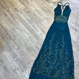 Beautiful Stunning Rare Teal Exquisite Beading Long Chiffon Ball Gown Evening Dress Prom Dress Birthday Party Dress HZ1023