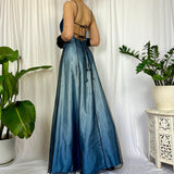 Blue gorgeous fashion retro elegant exquisite beading long chiffon tulle ball gown evening dress party dress prom dress HZ1023