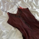 Red brown gorgeous beautiful elegant exquisite floral beading spaghetti straps long chiffon tulle ball gown evening gown party dress prom dress HZ1023