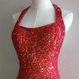 Red gorgeous shiny fashion elegant exquisite beaded Suspenders long elegant chiffon tassel ruffles prom dress evening dress party dress HZ1023