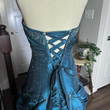 Blue Vintage Elegant Exquisite Beading Long Satin Floor Length Ball Gown Evening Gown Party Dress HZ1023