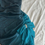 Turquoise Gradient Retro Fashion Sparkling Stunning Flowing One Shoulder Elegant Exquisite Rhinestone Long Chiffon Ball Gown Evening Gown Birthday Party Gown Prom Gown Graduation Gown HZ1023