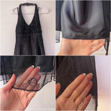 Black and gray retro fashion gradient color beaded floral halter neck gothic elegant long Tulle prom dress evening dress party dress HZ1023