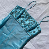 Light Blue Vintage Fashion Playful Deep V Exquisite Floral Beaded Halter Long Satin Tulle Fairy Ball Gown Square Neck Prom Dress Evening Dress Birthday Party Dress HZ1023