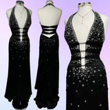 Black Gorgeous Vintage Fashion Elegant Exquisite Beaded Spaghetti Strap Long Satin Ball Gown Evening Gown Birthday Party Dress Prom Gown HZ1023