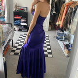 Dark Purple Vintage Fashion Shiny Rhinestone Elegant Long Satin Ball Gown Evening Dress Birthday Party Dress Prom Dress HZ1023