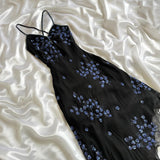 Black gorgeous shiny beautiful stylish unique elegant exquisite blue floral beading long chiffon ball gown evening dress party dress HZ1023