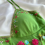 Grass Green Exquisite Floral Embroidery Spring Fairy Retro Fashion Spaghetti Strap Midi satin Ball Gown Evening Dress Birthday Party Dress Prom Dress HZ1023