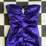 Dark Purple Vintage Fashion Shiny Rhinestone Elegant Long Satin Ball Gown Evening Dress Birthday Party Dress Prom Dress HZ1023