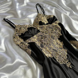 Black Fashion Elegant Beautiful Exquisite Lace Beaded Long Satin Handmade Custom Prom Dress Evening Dress Party Dress Prom Dress HZ1023