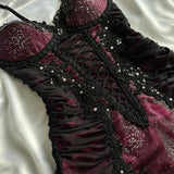 Berry pink stunning vintage fashion pleated mesh midi length elegant lace ball gown evening dress birthday party dress prom dress HZ1023