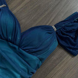Blue shiny fashion gradient elegant spaghetti straps long chiffon elegant ball gown evening dress party dress HZ1023