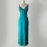 Blue fashion shiny elegant exquisite beading spaghetti straps long Tulle women's prom dress evening dress party dress HZ1023