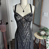 Black Vintage Fashion Elegant Delicate Beaded Sweetheart Neck Spaghetti Straps Long Tulle Chiffon Ball Gown Evening Gown Party Dress Prom Gown HZ1023
