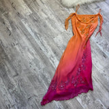 Orange Gradient Fashion Exquisite Beaded Long Tulle Ball Gown Evening Dress Party Dress HZ1023