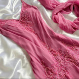 Pink gorgeous exquisite elegant beaded long chiffon ruffled ball gown, evening dress, party dress HZ1023